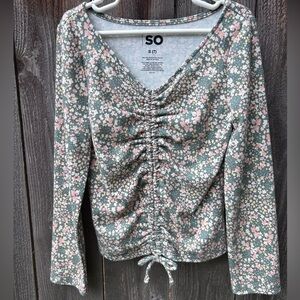 Girls 7 SO Floral Print Ruched Blouse - Green and Pink